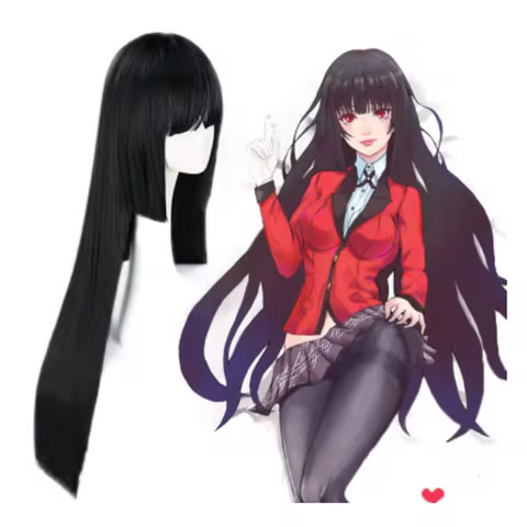 100cm Kakegurui Yumeko Jabami Cosplay Wigs Black Straight Heat Resistant Synthetic Hair Perucas Japa
