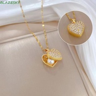 BLAZESKY Oyster Necklace, Elegant Fashionable Peach Heart Pearl Necklace, New Stainless Steel Unique