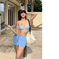 3-piece Bikini with details for the beach, women's travel swimsuit, youthful striped pattern, 2-piec