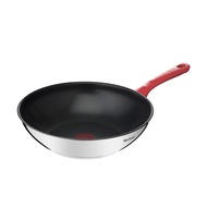 Tefal Edition Red Stainless Steel Induction Nonstick Wok Pan (28cm) Dishwasher Oven Safe No PFOA Silver