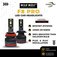 WILD WOLF F8 PRO LED 80W 4300K 6000K Standard Bright 2pcs Car Headlight PNP Lampu Kereta