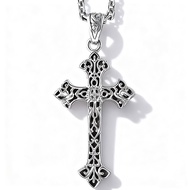 < QBOX > FASHION Jewelry [C115S89] Exquisite Retro Belief Carved Cross S925 Sterling Silver Necklace