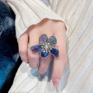 ring woman ring Fashion Crystal Big Flower Index Finger Ring Female Exaggerated Big Unique Niche Des