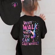 TEMU Summer Fashion Girls' Short-sleeve T-shirt ""why Walk When You Can Cartwheel"" Girl Element Dou