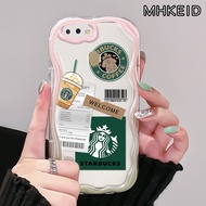 MHKEID Casing Ponsel untuk OPPO A5 A3s A12 A12s A12e A5s A7 A31 2020 A8 A11K realme c1 Case lembut sarung HP silikon bening Cases tekstur lembut Casing warna-warni kopi Starbucks Kesing dengan tepian gelombang Softcase