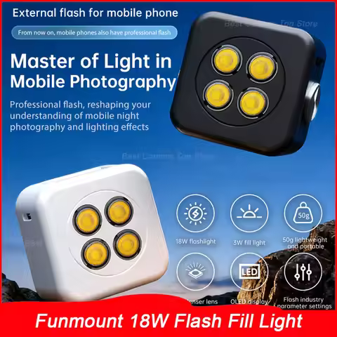 Funmount 18W Flash Fill Light Portable Beauty Lamp for iPhone 17, Live Streaming/Photography, Magnet