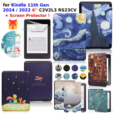 For Kindle 11th Generation Case 2024 2022 6'' C2V2L3 RS23CV Wake/Sleep Cover Protective PU Leather C