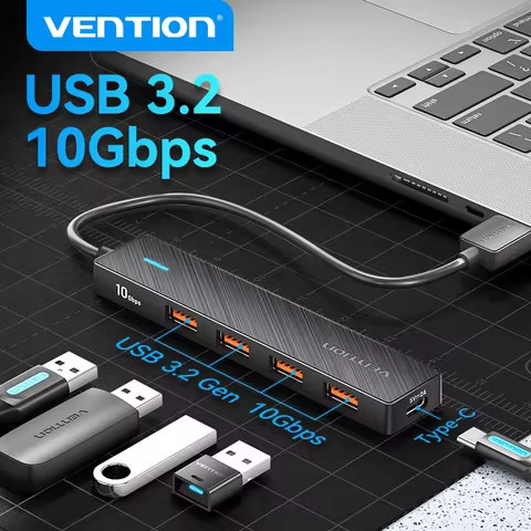 Vention USB HUB 4 Ports ABS 10Gbps USB HUB 3.2 Gen 2 Adapter For Macbook Pro Air M1 PC Laptop Access