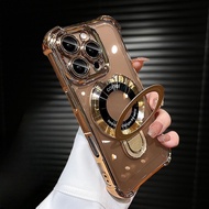 【Phone stand/Four corners anti-fall/Transparent acrylic hard case/Titanium Desert】compatible for iPh