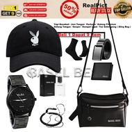 [BASEL BEST] BLACK&WHITE Cool Bundling 9in1 Sling Bag - Analog Men's Watch - Baseball Cap - Folding 