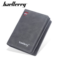 JENL Baellerry Men's Short Wallet Frosted Leather Purse Vintage Multi Card Vertical Wallet Zipper Wallet