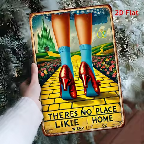 1pc Wizard of Oz Metal Wall Sign - Dorothy's Slippers & Yellow Brick Road Iconic Movie Art, City Bac