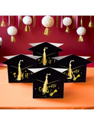 10入組/1入黑色糖果盒，畢業季裝飾盒，畢業派對帽流蘇糖果禮盒，適用於畢業季派對和教師節禮物