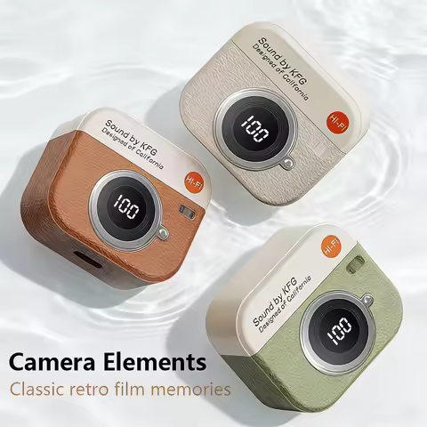 Q86-Wireless earphones semi in ear retro camera design power display music earphones ultra long batt