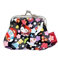 Sanrio Characters Mini Gamaguchi Pouch Japanese Pattern Black approx. H6.5 x W9 x D1.5cm
