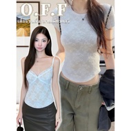 OFF SHOP New 2025 Short-Sleeved Round Neck Shirt + Spaghetti Strap Floral Pattern Thick And Soft Fab