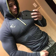Gymshark Classic Quick Dry Long Sleeve Muscle Men Half Zip Hoodie Tight High Elastic Training Top Bl