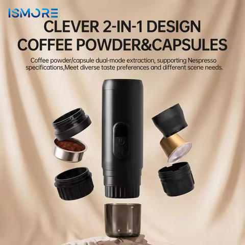 2 in 1 Portable Coffee Machine Expresso Coffee Maker Fit Nexpresso Capsule Coffee Powder USB Recharg