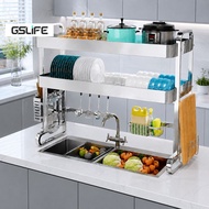 GSlife 92cm Stainless Steel Over Sink Dish Draining Rack Kitchen Organizer