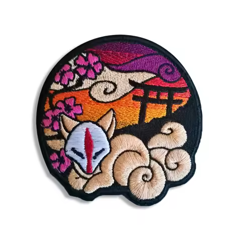 Shrine of Inari Kitsune Fox Embroidery Patches for Clothes Jacket Jeans Appliques Anime Clothing Bad