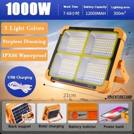 1000W/2000W Portable Solar Flood Light LED Camping Tent Light Rechargeable Spotlight Light Outdoor W