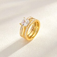 2pcs/Set 925 Sterling Silver Yellow Gold Color Wedding Rings Set For Women Solitaire 6.5*6.5mm 1.5 C