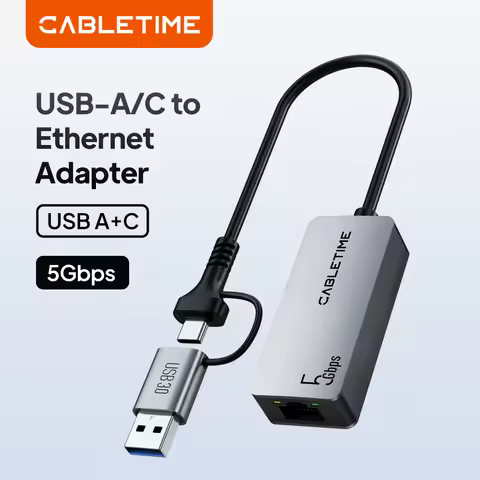 CABLETIME 5Gbps USB C Ethernet Adapter RJ45 LAN Port Aluminum Shell Network Card for Laptop MacBook 