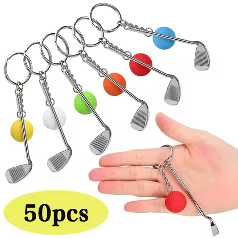 50Pcs Keychain Mini Golf Racket Ball Pendant Keyring Key Ring Creative Metal Pendant Tennis Key Chai