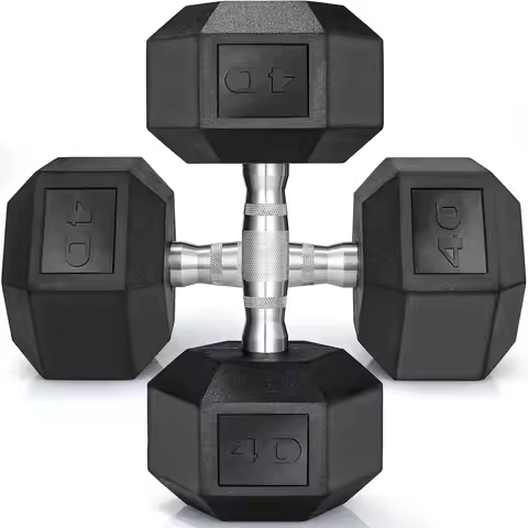 Rubber Hex Dumbbell Hand Weight, 30-75LB Dumbbells Rubber Coated Cast Iron Hex Black Dumbbells, Weig