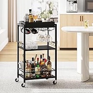 TUTOTAK Bar Cart with Removable Tray, Home Bar Serving Cart, Drink Cart, Mobile Kitchen Shelf with W