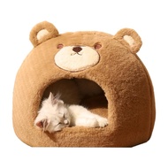 Warm Cat Bed Semi-Enclosed Snug Sleeping Bag Thickened Plush Cat House for Indoor Felines Calming Sa