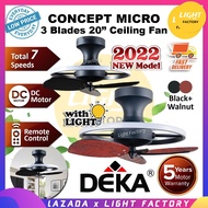 🔥NEW🔥 DEKA CONCEPT MICRO 20" 3 Blades DC Baby Fan with 7 Speeds Remote Control Ceiling Fan with Light Kipas Siling