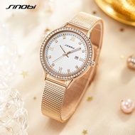 SINOBI Fashion Women Watches Luxury Leather Stainless Steel Mesh Strap Stylish Women Quartz Wristwatch with Calendar Girl Watch SYUE