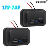 KEBETEME USB Charger Socket for Car  QC3.0 PD Car Charger for 12V 24V Motorbike Car Boat Bus RV ATV UTV