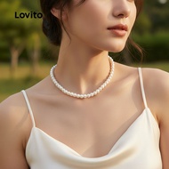 Lovito Pearl Korean Fashion Imitation Choker Necklace for Women L17M155 Lovito Kalung Choker Tiruan 