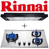 RINNAI RH-S329-PBR 90CM SLIMLINE HOOD WITH TOUCH CONTROL + RINNAI RB-73TS 3 BURNER STAINLESS STEEL BUILT-IN GAS HOB