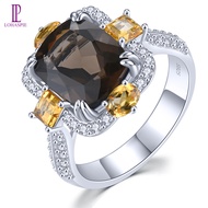 Lohaspie Jewelry Real 4.8 Carats 925 Sterling Silver Rings Natural Smoky Quart Citrine Ring 925 Silv