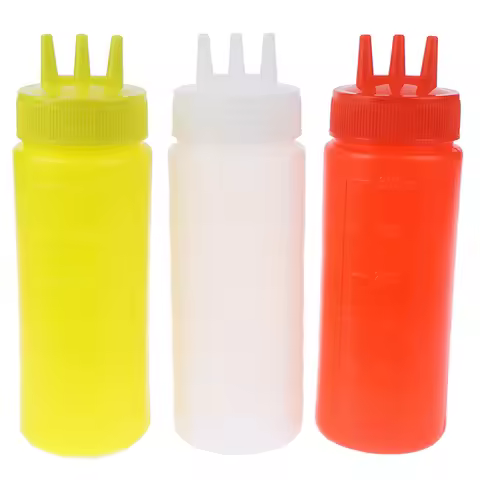 Squeeze Bottle 3 Holes Tomato Mustard Bottle Condiment Dispenser Sauce Vinegar Ketchup Cruet Sauces 