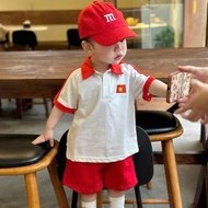 SET WHITE SHIRT WITH RED FLAG WITH HAT FOR KIDS