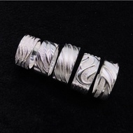 Lao Fengxiang Sterling Silver 999 Men's Ring Diamond Sand Style Twist Style Wide Version Men's Ring 