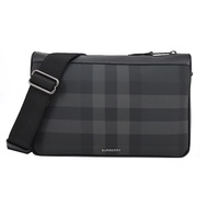 BURBERRY RAMBLER經典格紋帆布斜背包(炭灰) /平行輸入