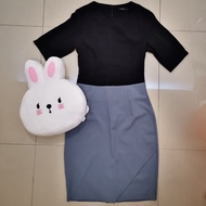 Agenda blouse formal office OL half sleeve round neck cutting