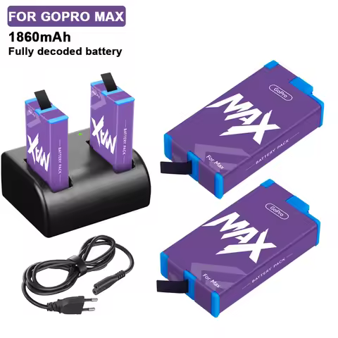 PALO 1860mAh Camera Battery For Gopro Max with Dual Slot Battery Charger For Gopro Max 360 Action Ca