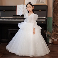 Girl Princess Dress Girl Wedding Dress Children's White Flower Girl Host Birthday Piano Performance 