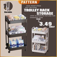 PATTERN Trolley Rack Storage 3 Tier Trolley Kitchen Rack With Wheel  Troli Barang Trolly 4 Tier Trolley Rak-Troli