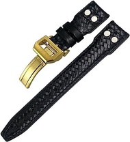 GANYUU 20mm 21mm 22mm Rivet Woven Genuine Leather Watch Band Fit for IWC Big Pilot Portugieser Pilot IW3777 Seiko Cowhide Watch Strap (Color : Black Gold Square, Size : 20mm)
