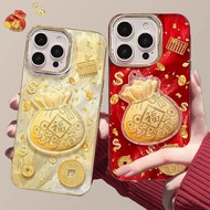 Chinese New Year 3D Lucky Bag Gold Coin Phone Case For OPPO Reno 13F 12F 11F 12 11 10 8 7 6 5 13 Pro
