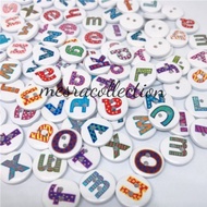 wood alphabet button 50 pcs butang kayu abjad ABC UTK project seni kreatif craft DIY keychain  pelba