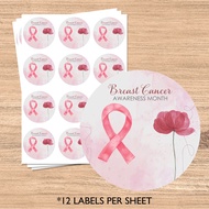 Breast Cancer Sticker Label, Breast Cancer Awareness Stickers, Floral Pink Awareness Ribbon, Cancer 