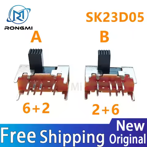 10PCS SK23D05 G6 Panel PCB 8 Pin 3 Position 2P3T DP3T Slide Switch Side Knob Straight Foot Switch Ha